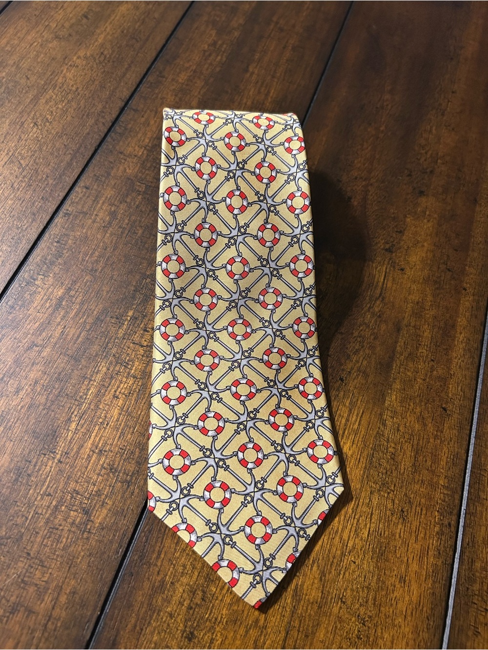 Rooster Yellow Nautical Pattern Silk Tie with Red Accents
